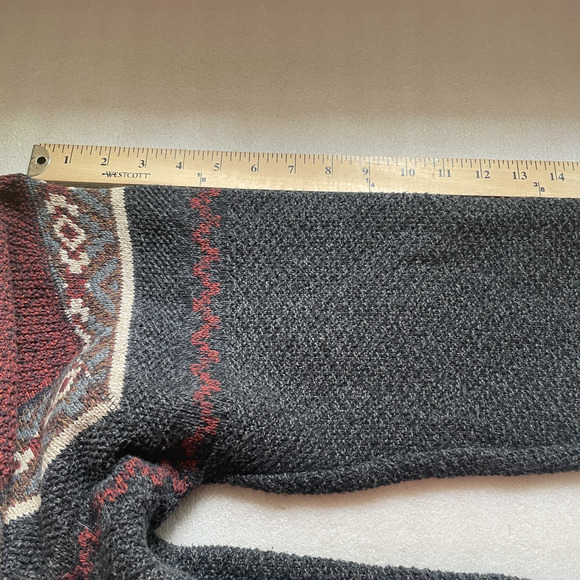 Vintage 90s St Johns Bay Sweater Men Large Gray Red Aztec Half Zip Knit Pullover - Picture 7 of 11